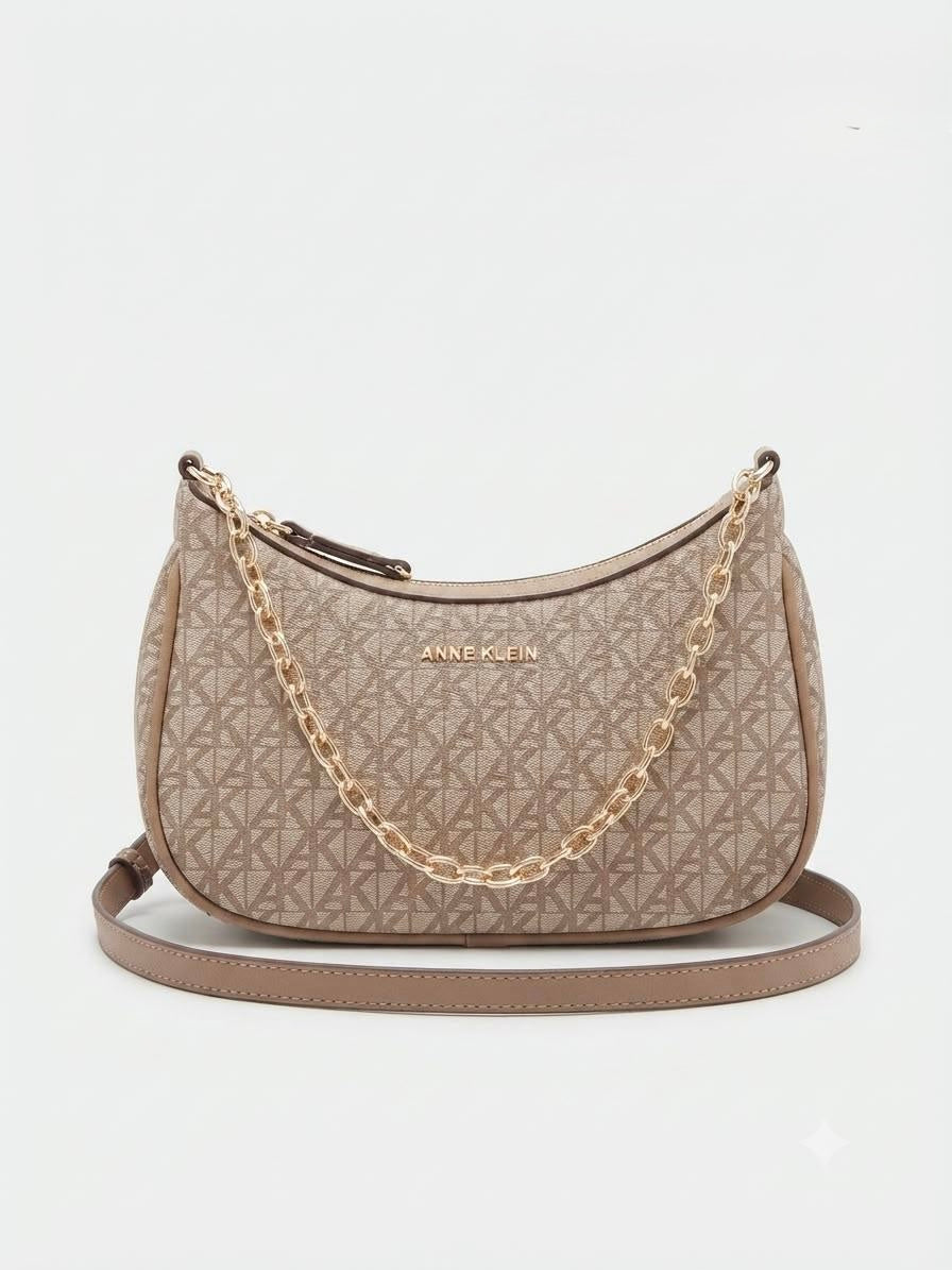 Bolsa de Hombro Anne Klein Monograma Beige con Cadena
