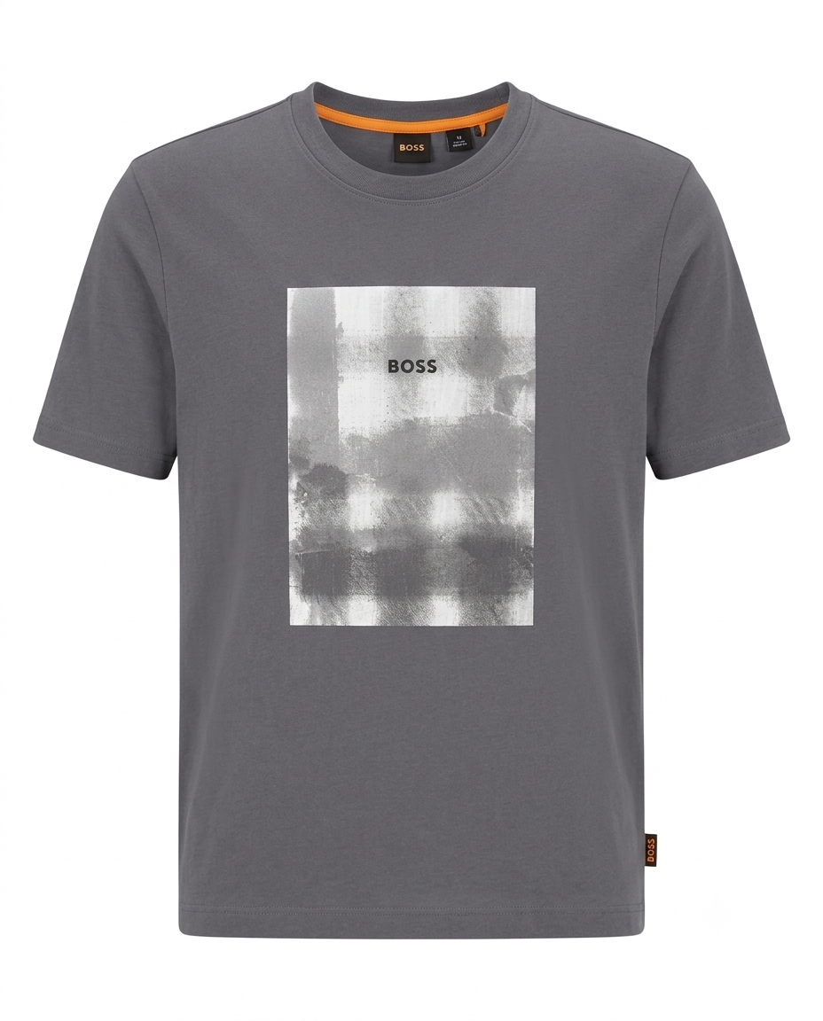 BOSS Playera Gris Gráfico Cuadro Frontal