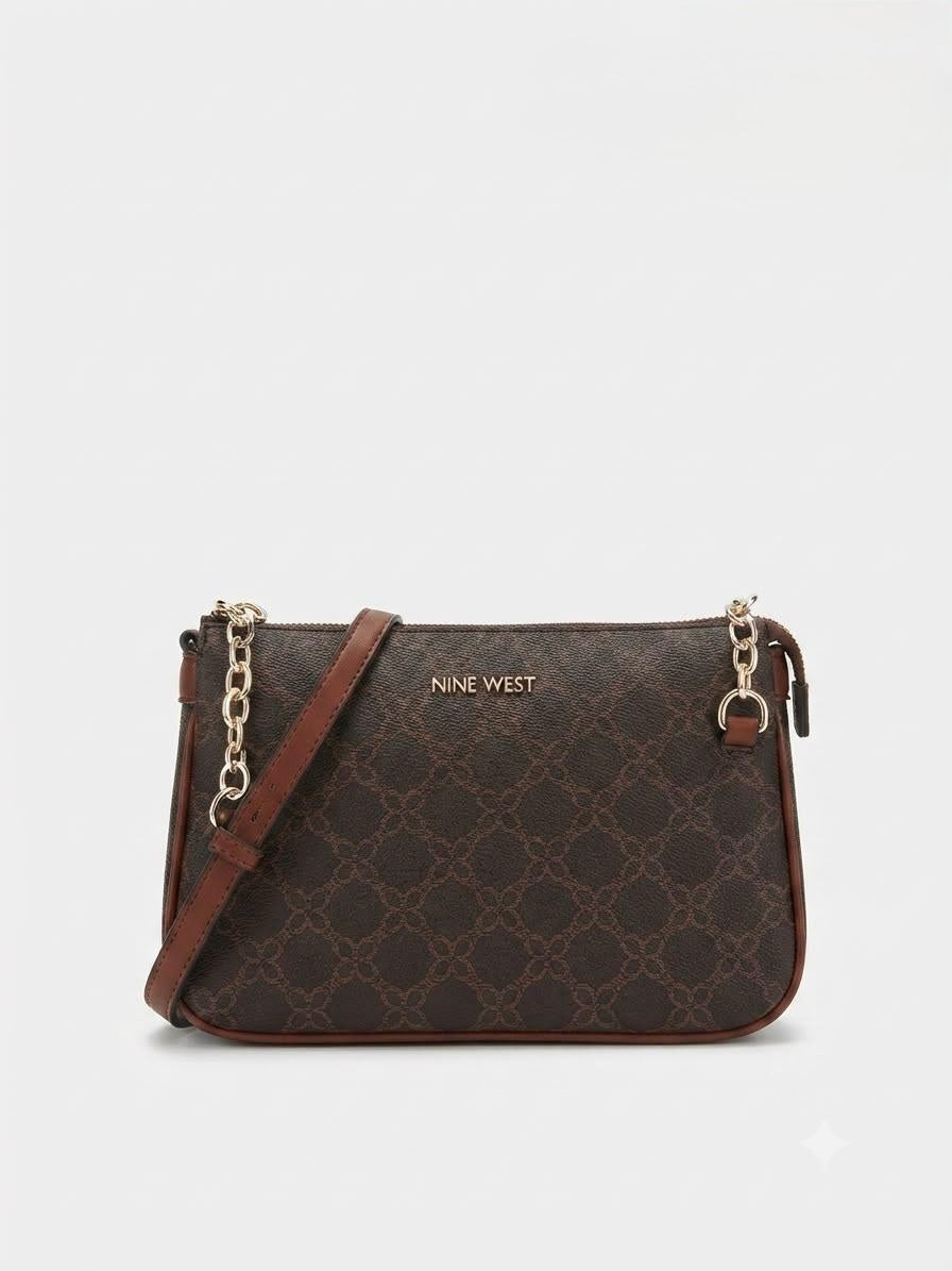 Bolsa Crossbody Nine West Monograma Café