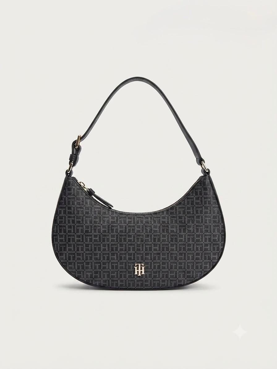 Bolsa Hobo Tommy Hilfiger Monograma Negra