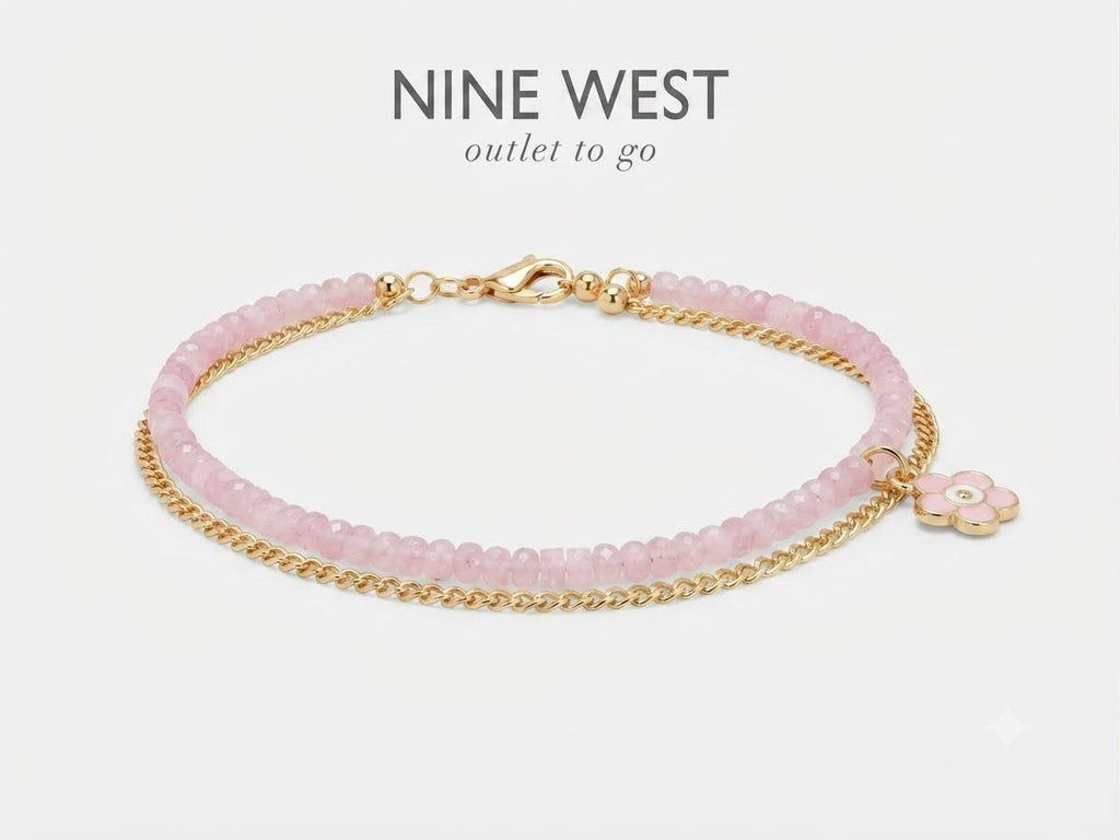 Nine West Tobillera Pulsera Dorada con piedras rosa  y con Charm de flor