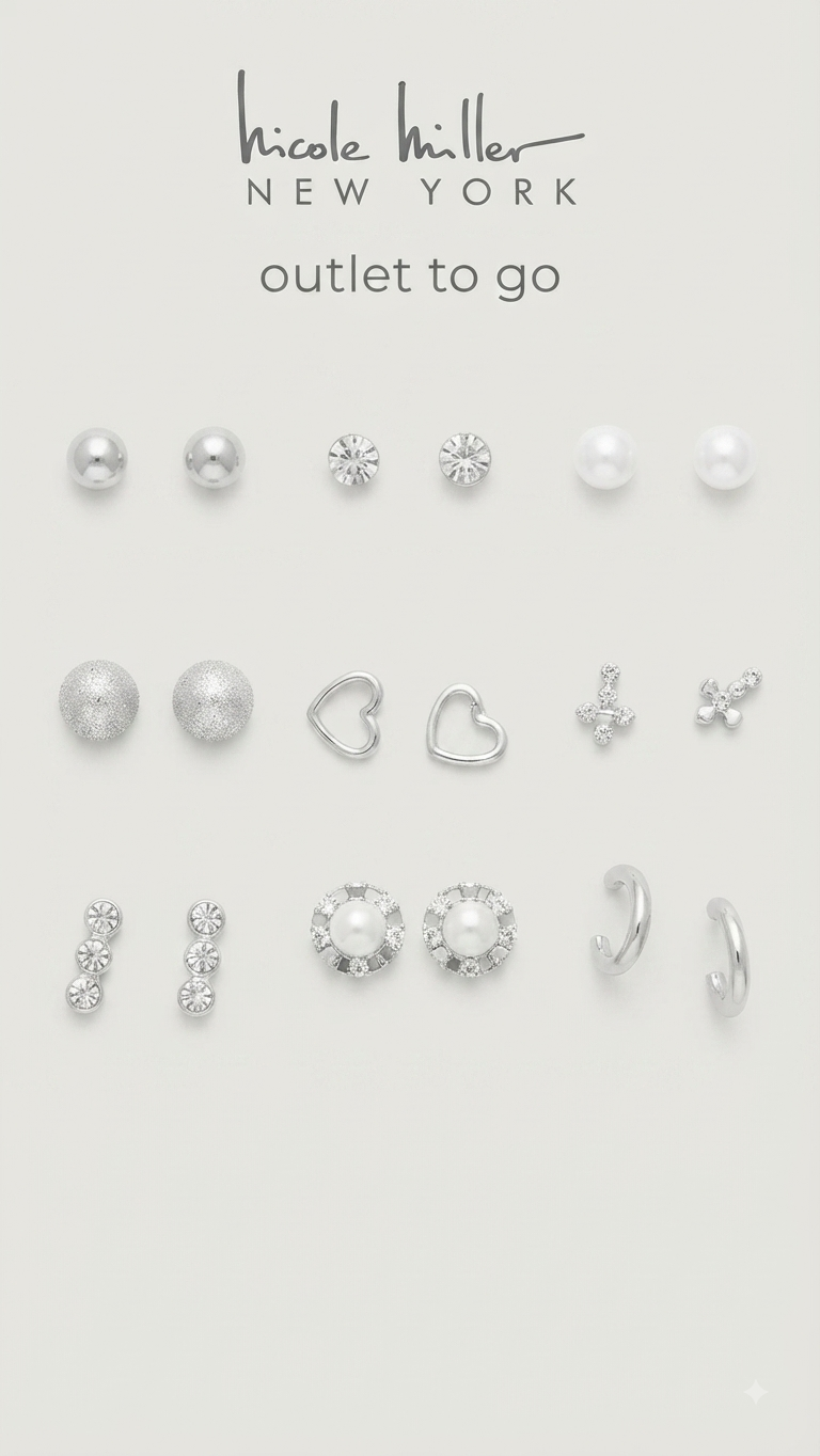 Nicole Miller Set de nueve aretes de perlas y corazones