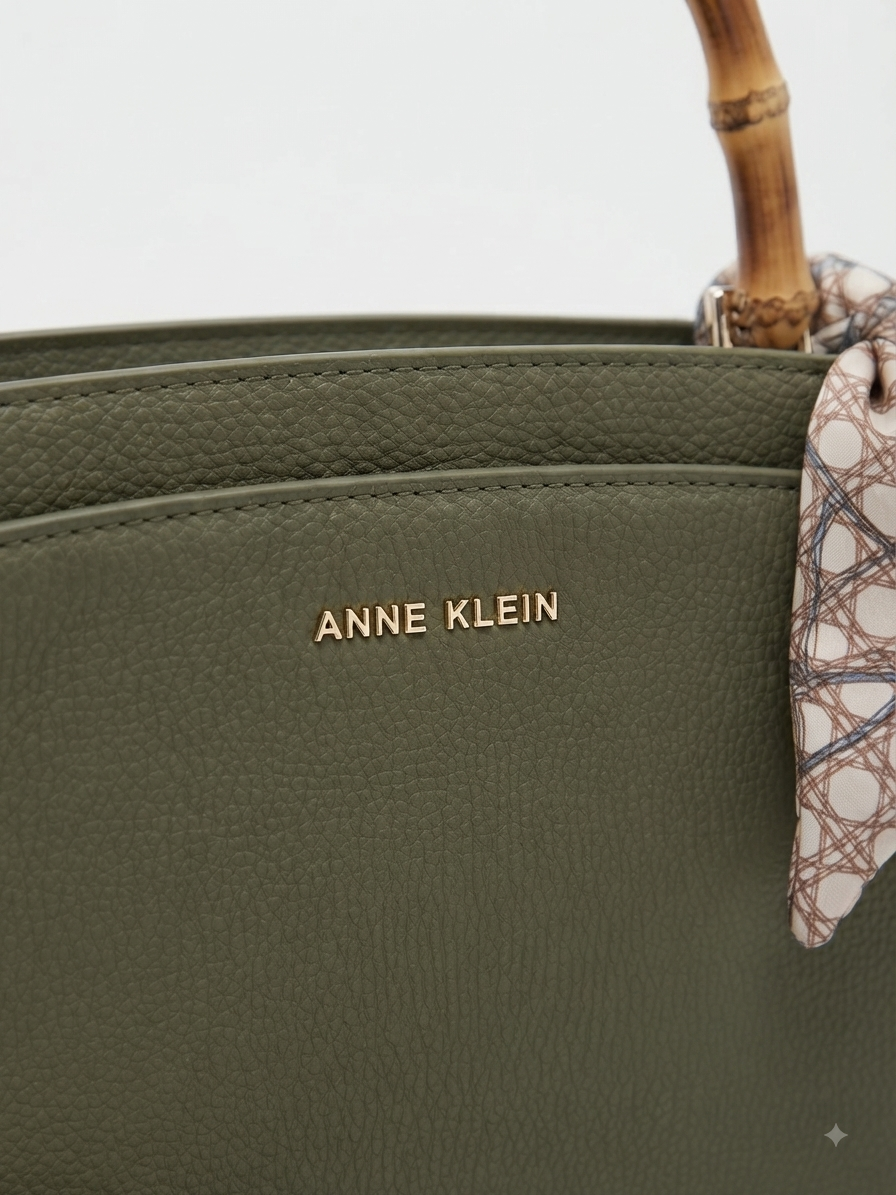 Bolsa Satchel Anne Klein Verde Olivo con Asa de Bambú