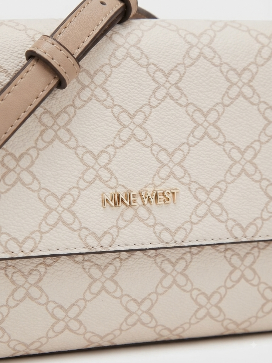 Bolsa Crossbody Nine West Monograma Crema con Solapa