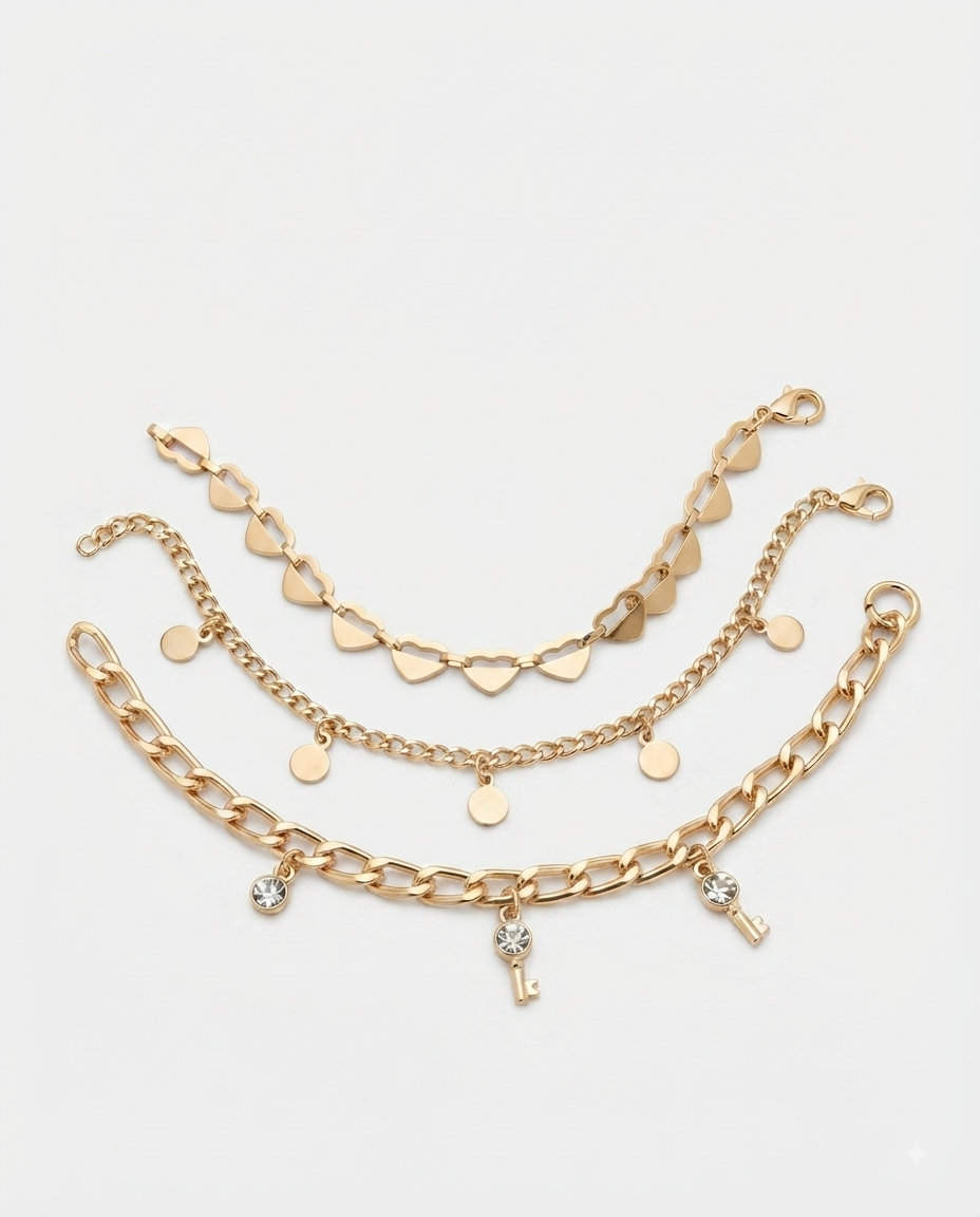 Steve Madden Anklet Set Dorado 3 Piezas