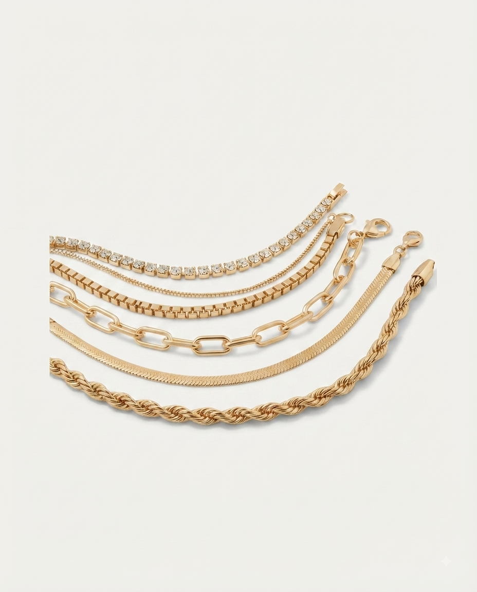 Steve Madden Set de Pulseras Doradas 6 Piezas