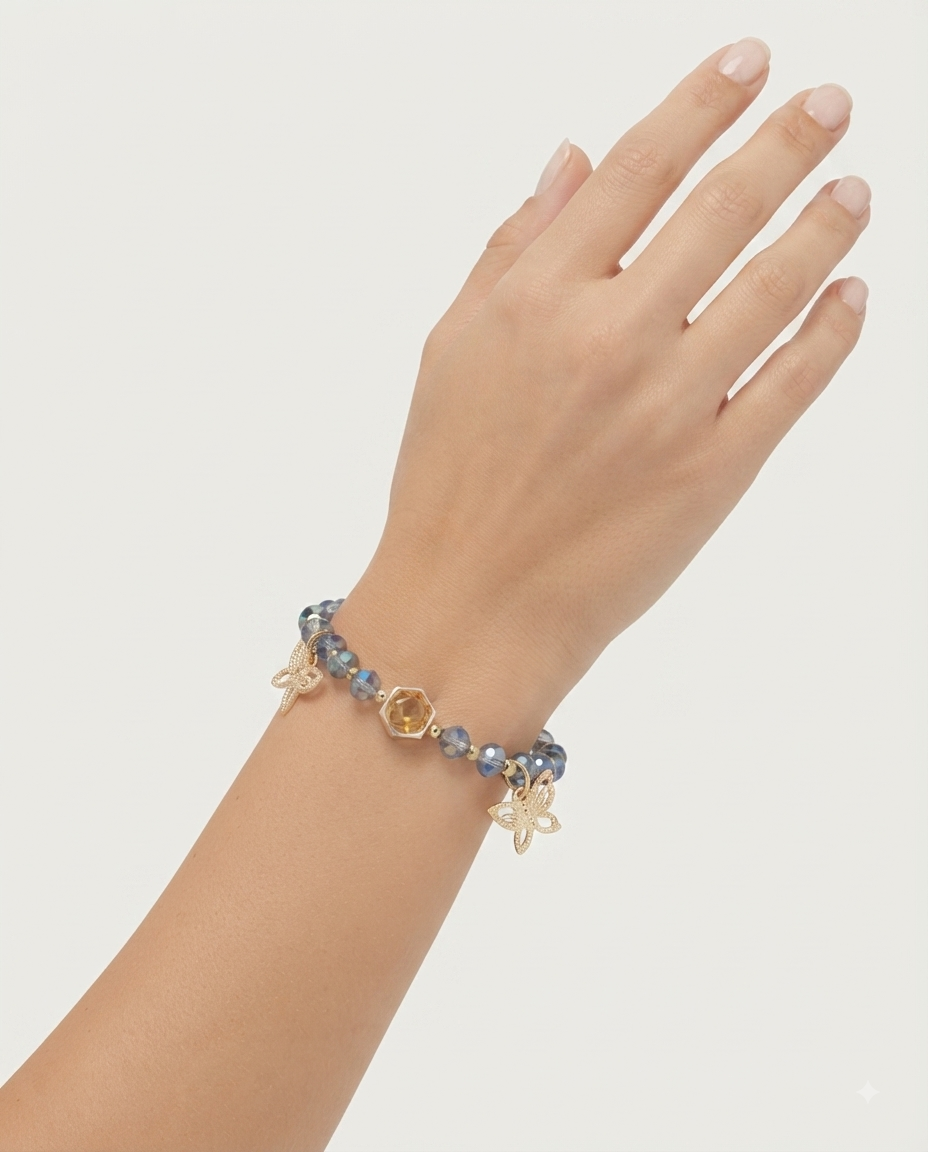 Nine West Pulsera de Cristales con Mariposas Azul