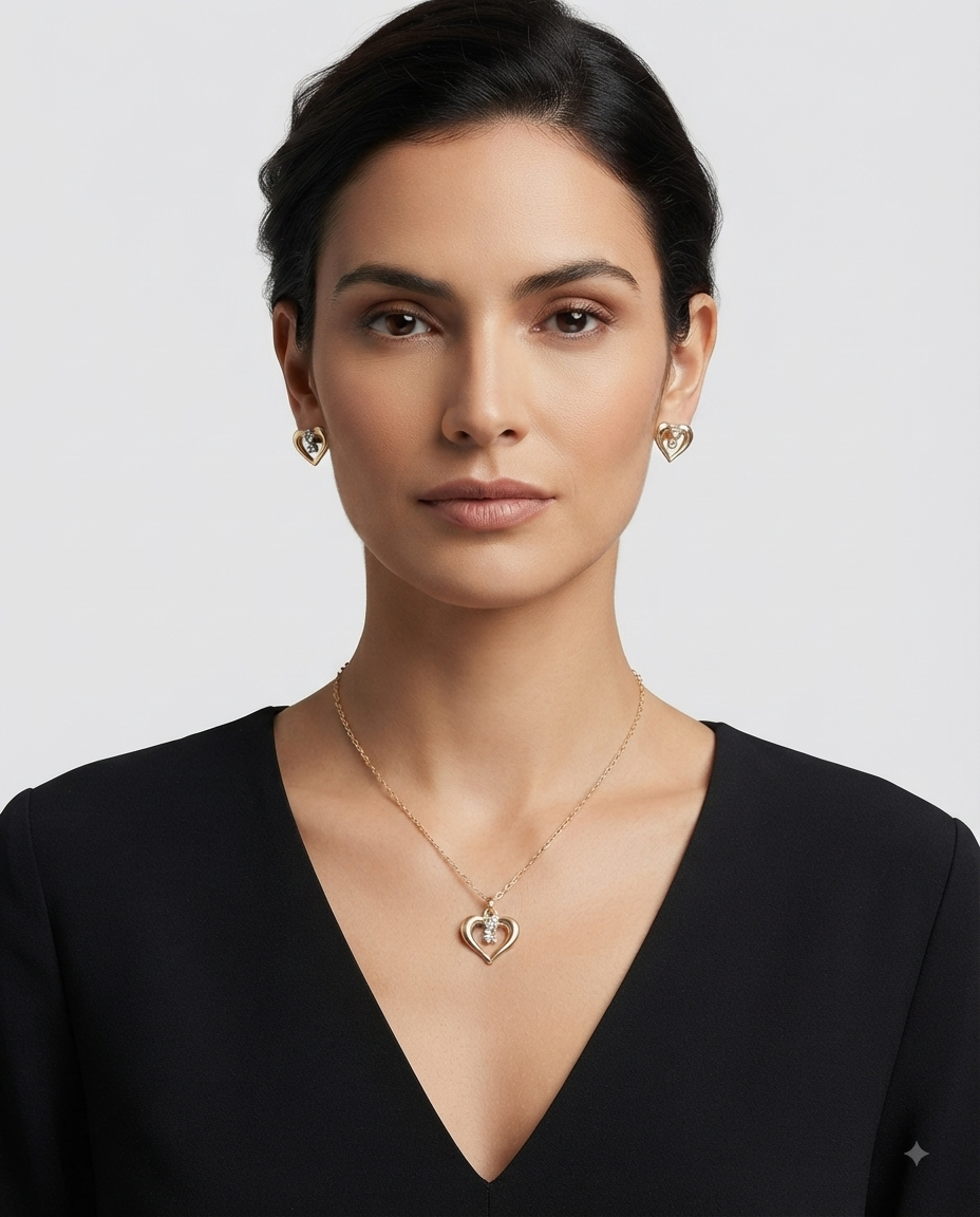 Nine West Set Collar y Aretes Corazón Dorado