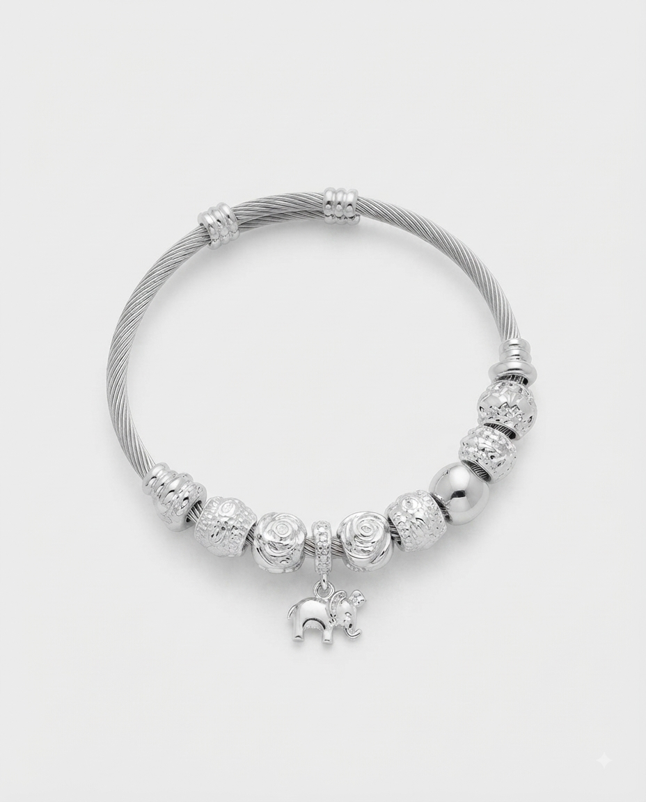 Nine West Pulsera Charms Elefante Plateada