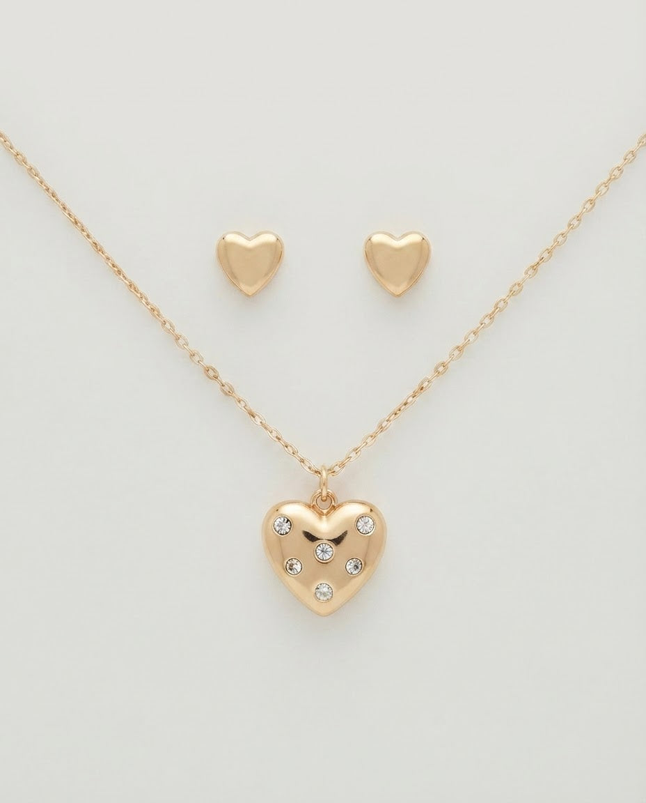 Anne Klein Set Collar y Aretes Corazón Dorado
