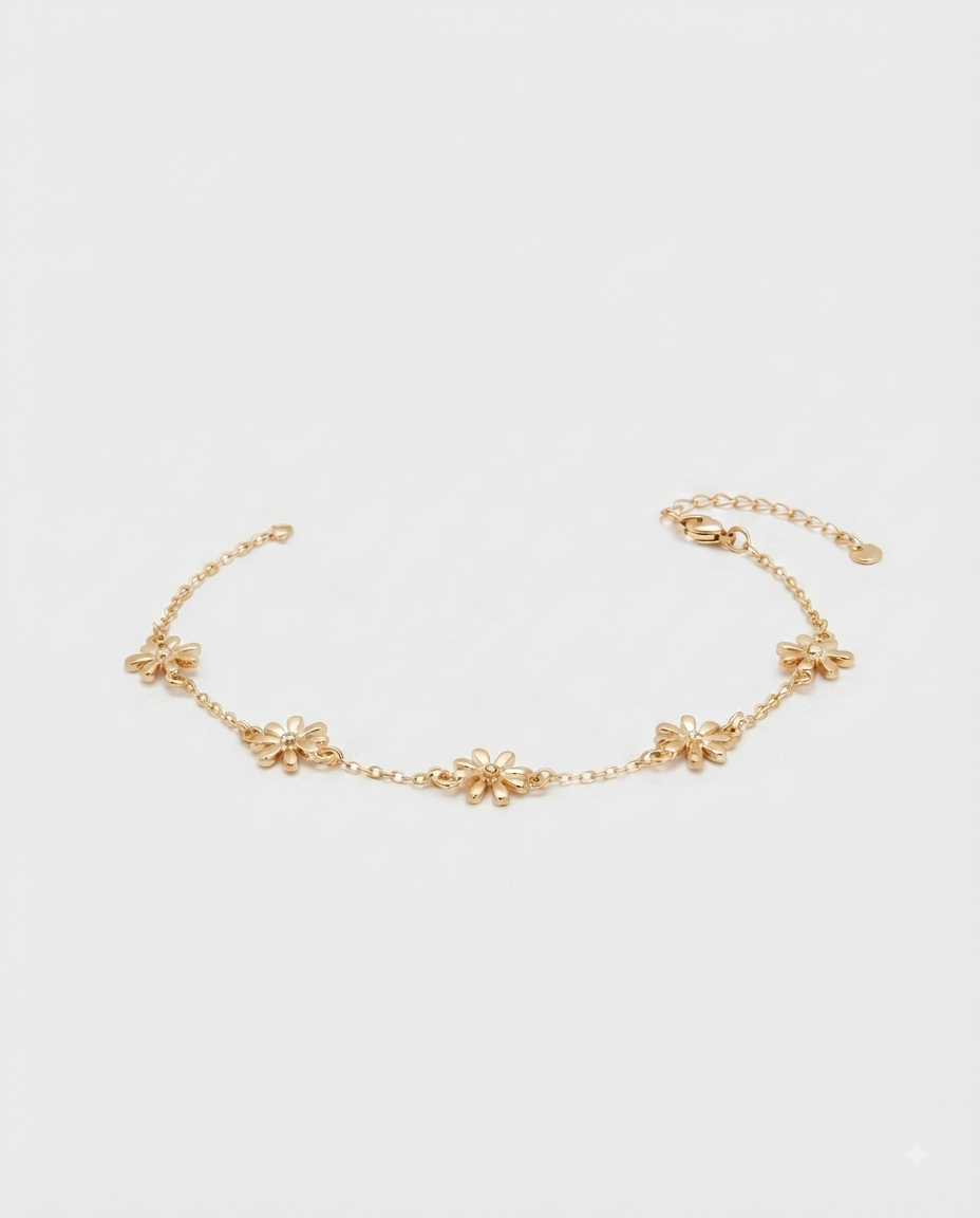 Nine West Tobillera Pulsera de flores doradas