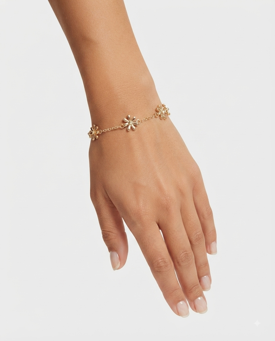 Nine West Tobillera Pulsera de flores doradas