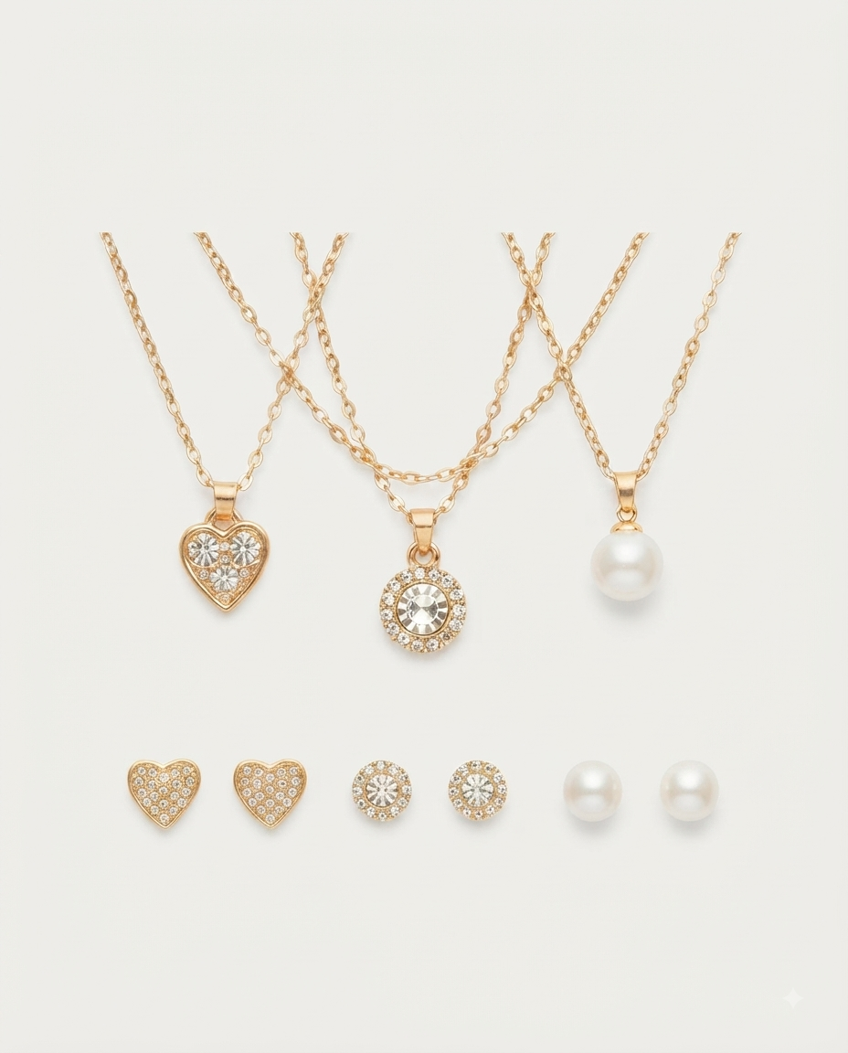 Set de 3 aretes y 3 collares adrienne vittadini perlas