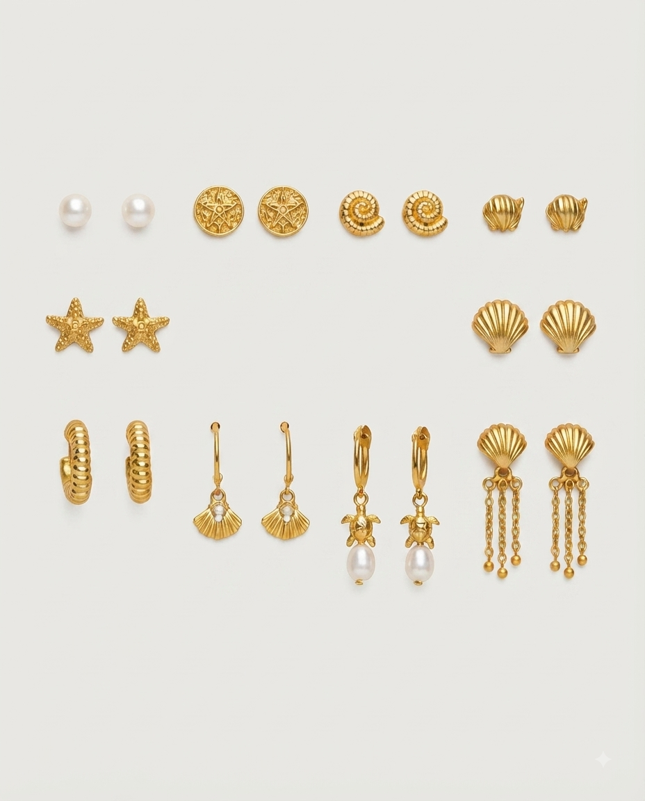 Nicole Miller Set de Aretes Marinos Dorados