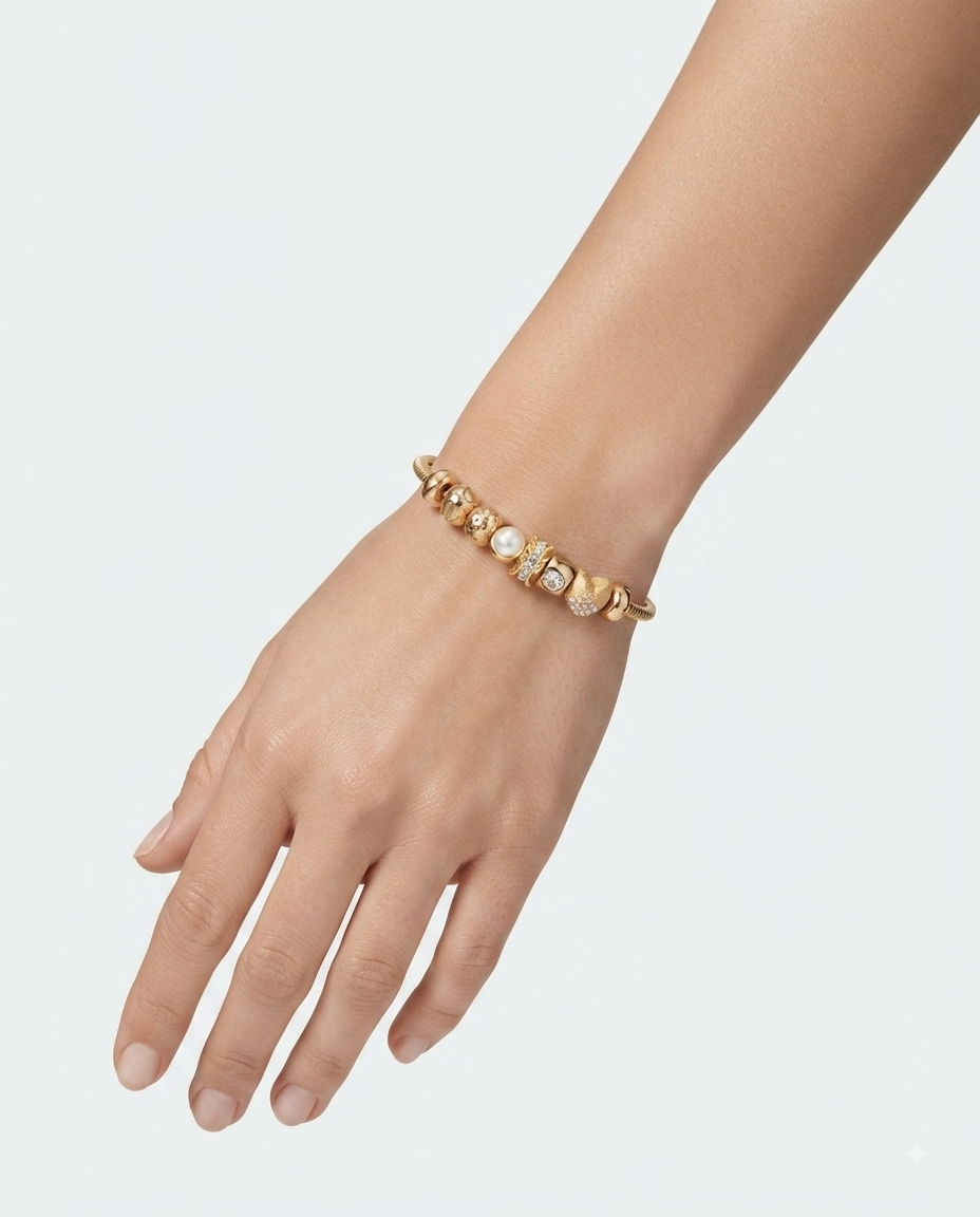 Anne Klein Pulsera Charms Dorada con Perla