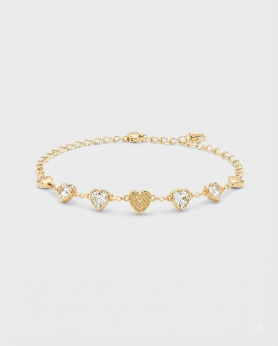 Anne Klein Pulsera Corazones y Cristales Dorada