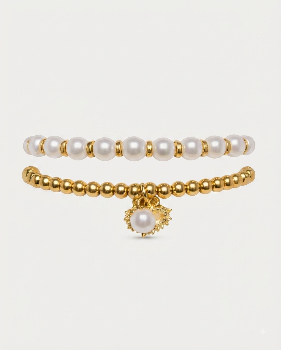 Nautica Set Brazaletes Perlas y Dorado 2 Piezas