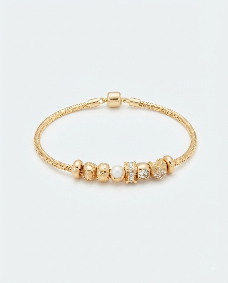 Anne Klein Pulsera Charms Dorada con Perla