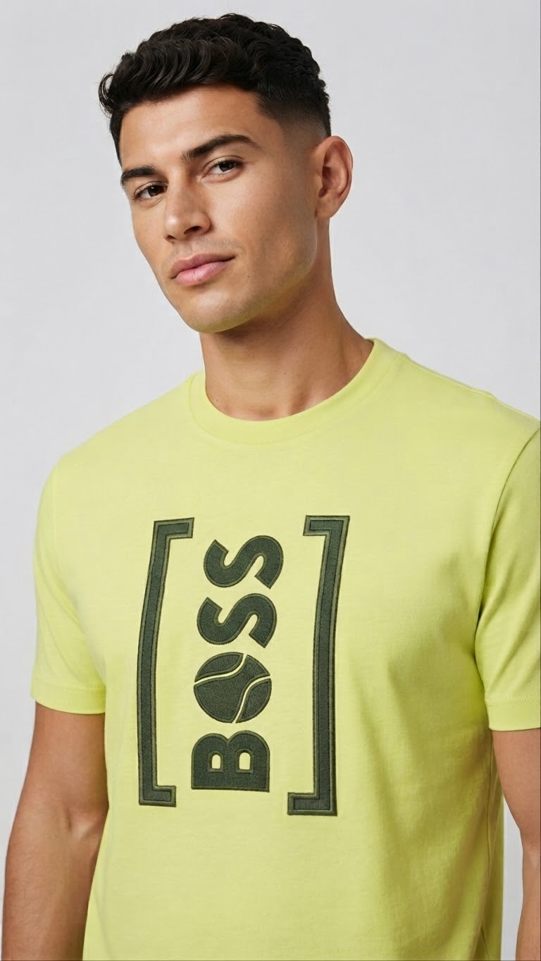 BOSS Playera Amarillo Neón Logo Vertical