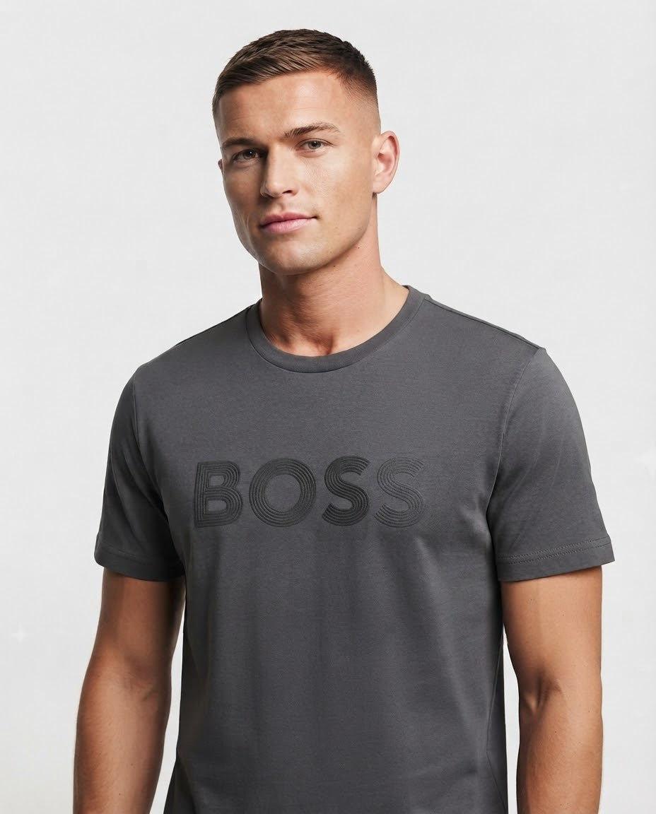 BOSS Playera Gris Oscuro Logo Tonal