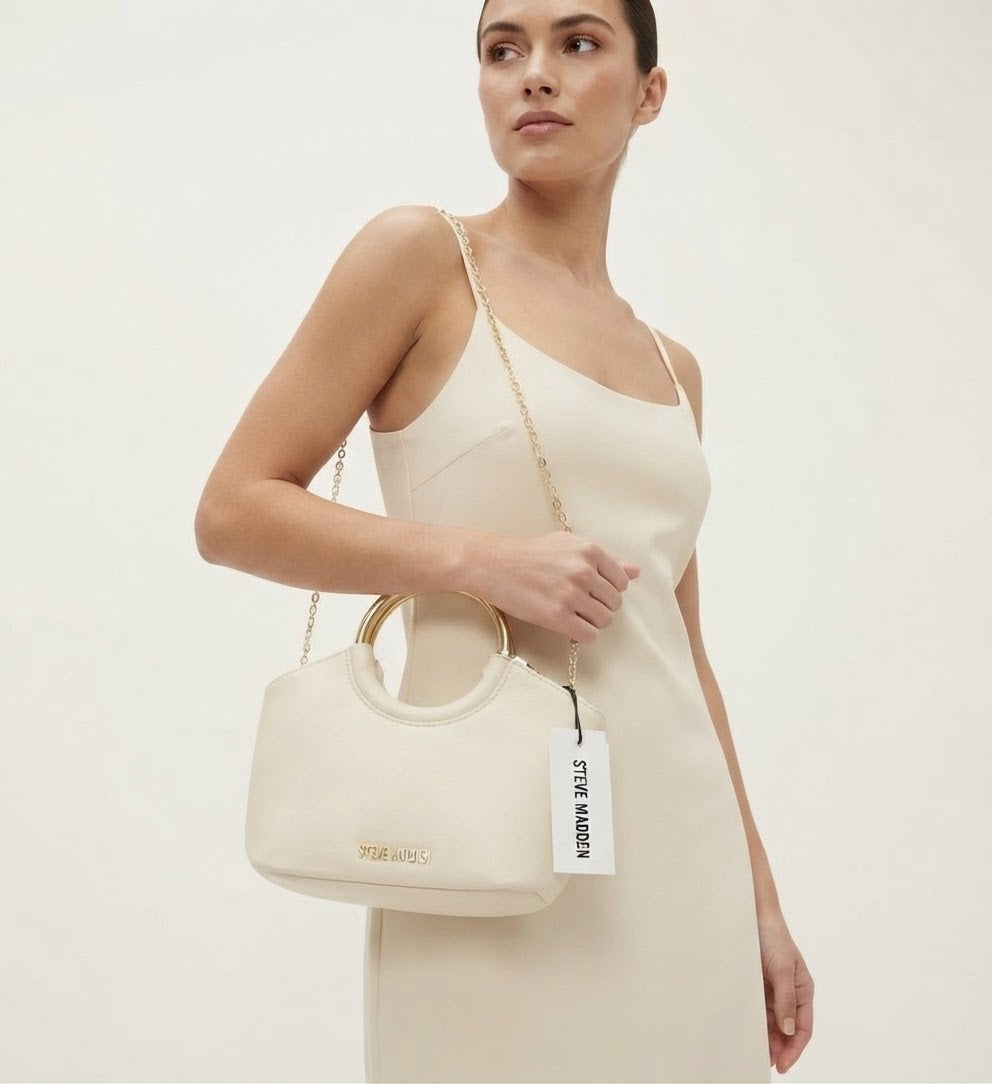 Steve Madden Bolsa Satchel Ivory con Asa Metálica