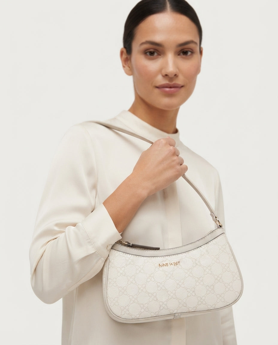 Bolsa Nine West Monograma Crema con Asa y Correa