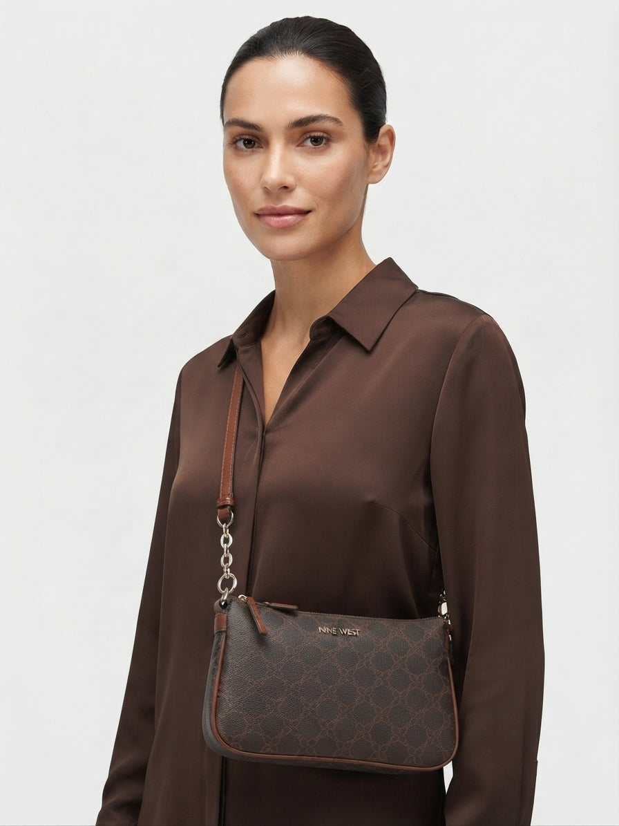 Bolsa Crossbody Nine West Monograma Café