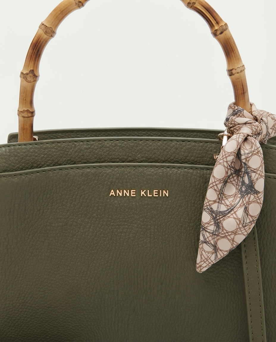 Bolsa Satchel Anne Klein Verde Olivo con Asa de Bambú