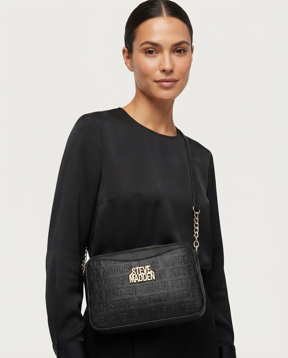 Bolsa Crossbody Steve Madden Negra con Monograma
