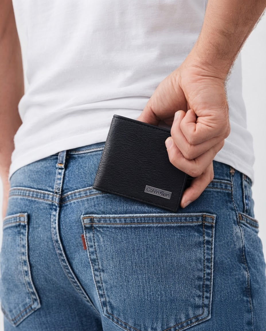 Calvin Klein Leather Wallet para Hombre Color Negro