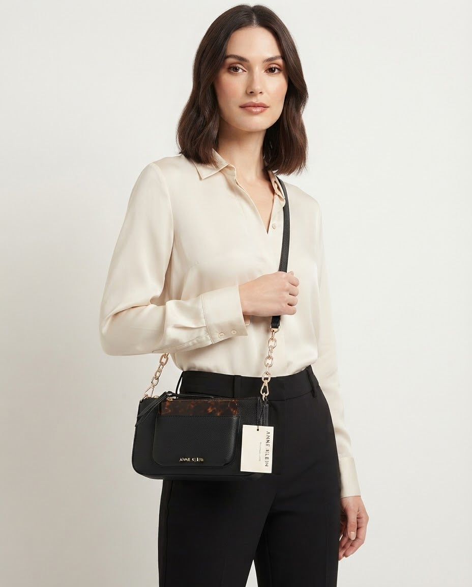 Anne Klein Bolsa Crossbody Negra Multifuncional
