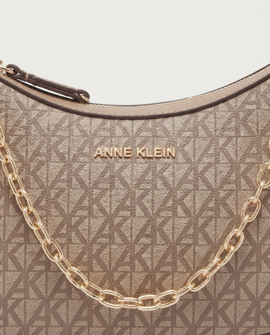 Bolsa de Hombro Anne Klein Monograma Beige con Cadena