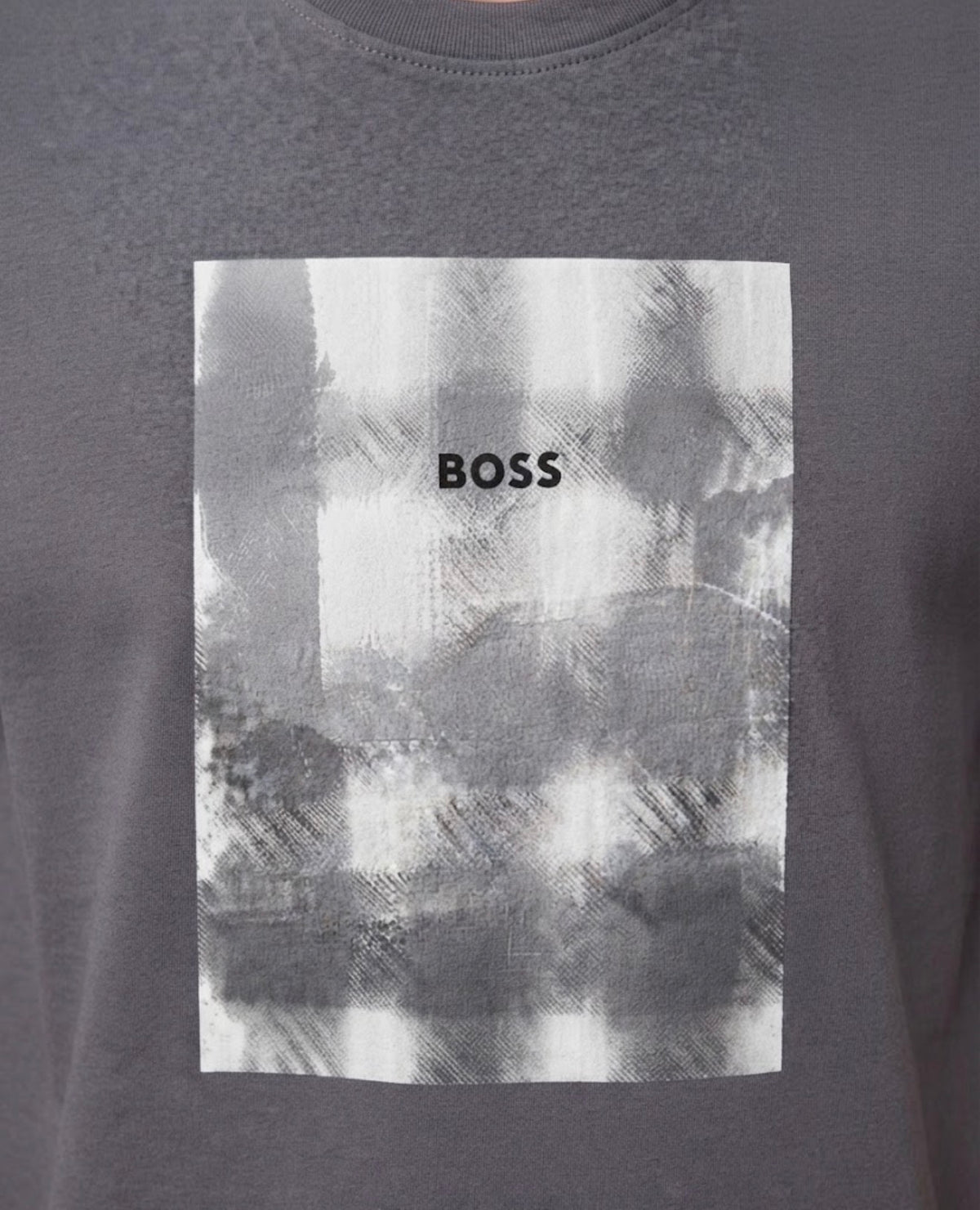 BOSS Playera Gris Gráfico Cuadro Frontal