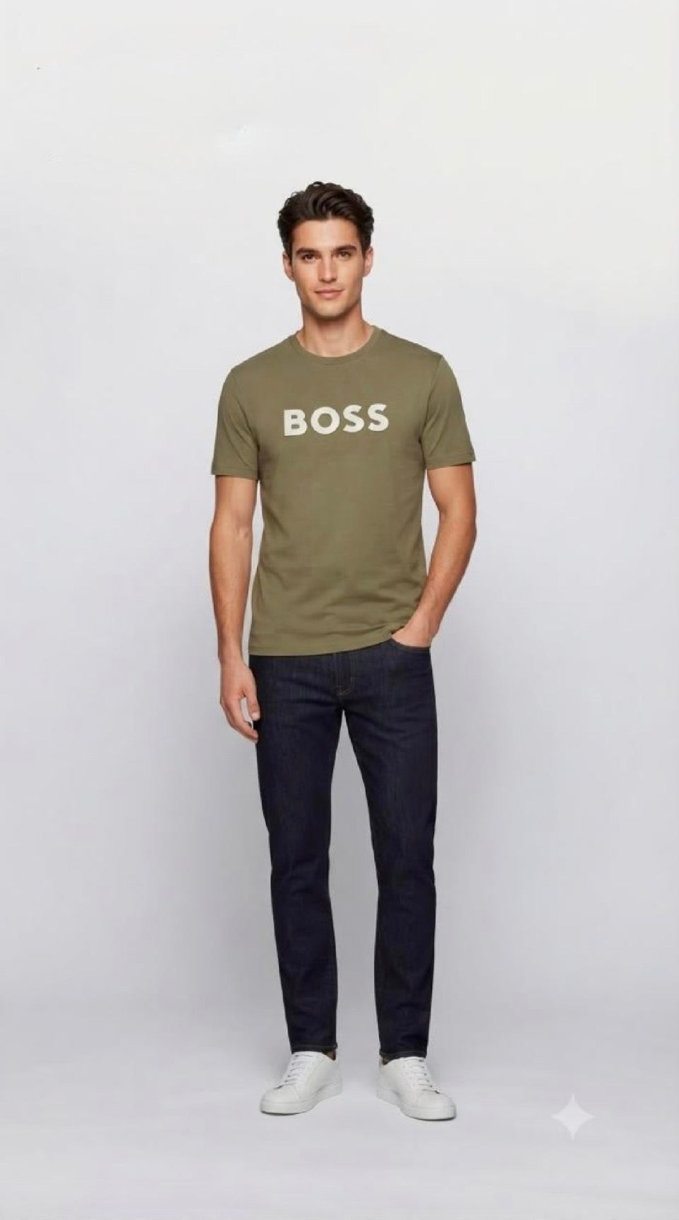 BOSS Playera Verde Olivo Logo Frontal