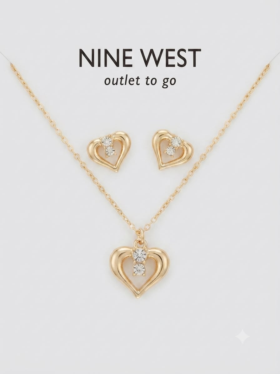 Nine West Set Collar y Aretes Corazón Dorado