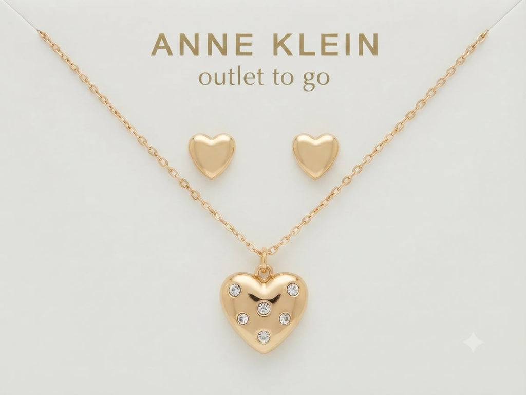 Anne Klein Set Collar y Aretes Corazón Dorado