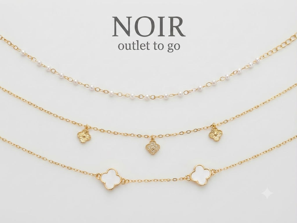 Noir Set Pulseras Doradas Trébol y Perlas