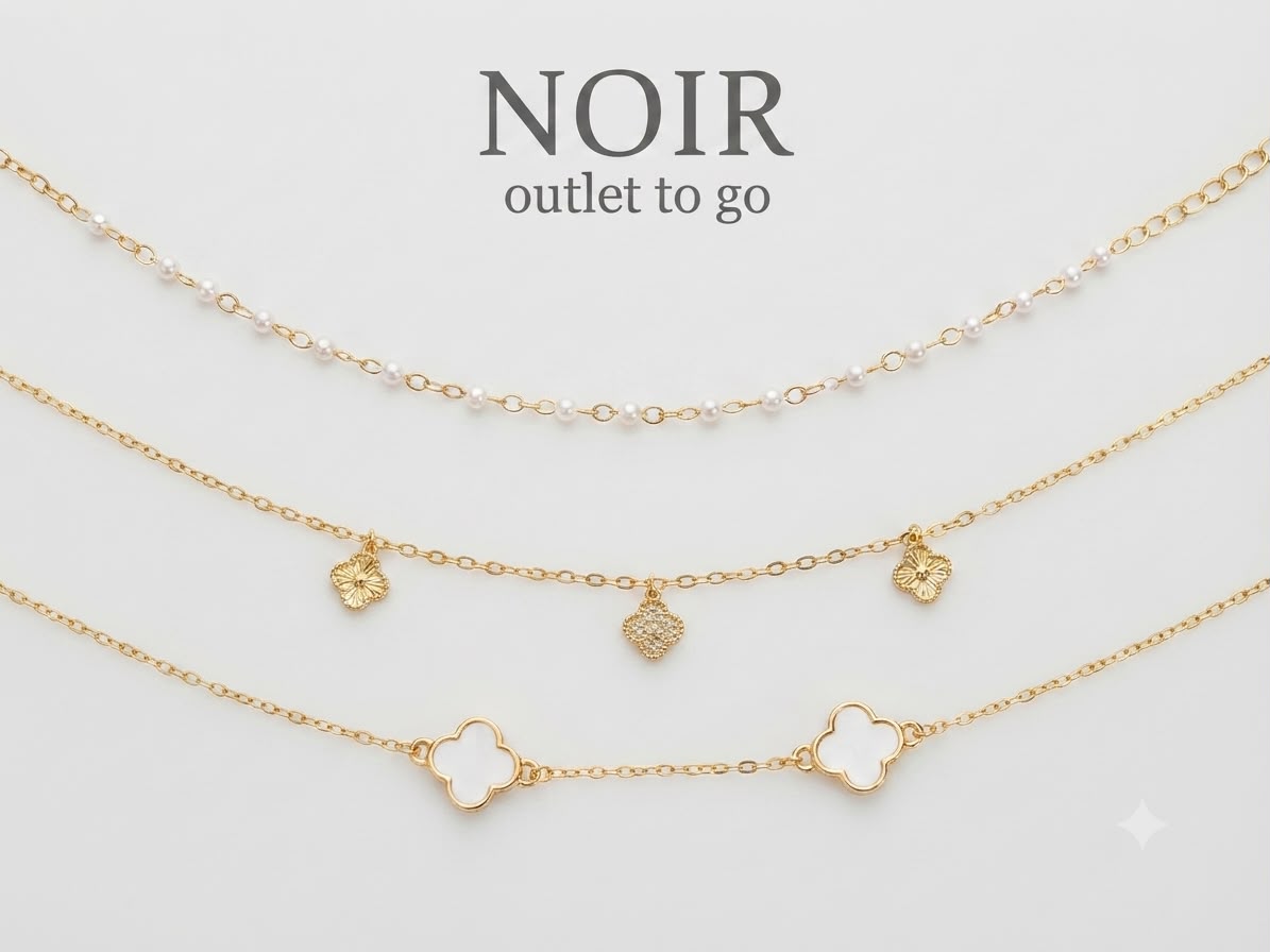 Noir Set Pulseras Doradas Trébol y Perlas