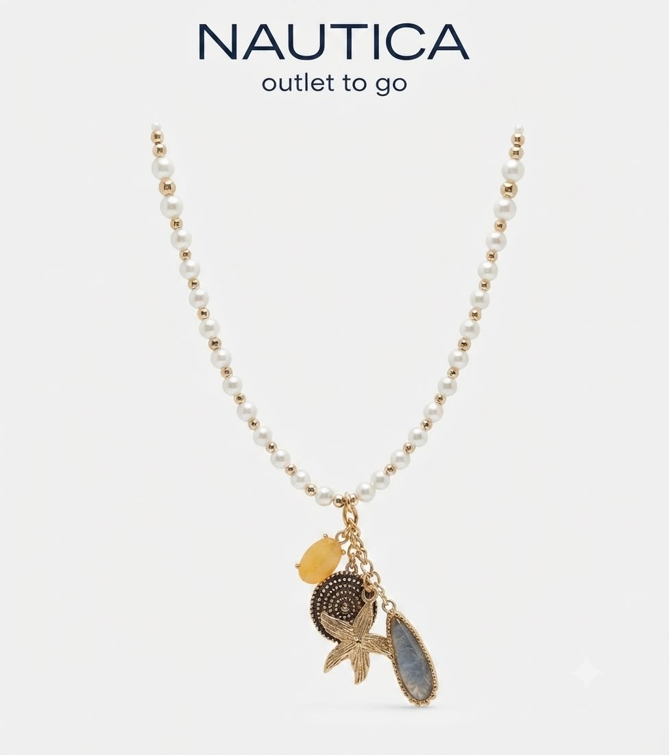 Nautica Collar Perlas y Dijes Náuticos Dorado