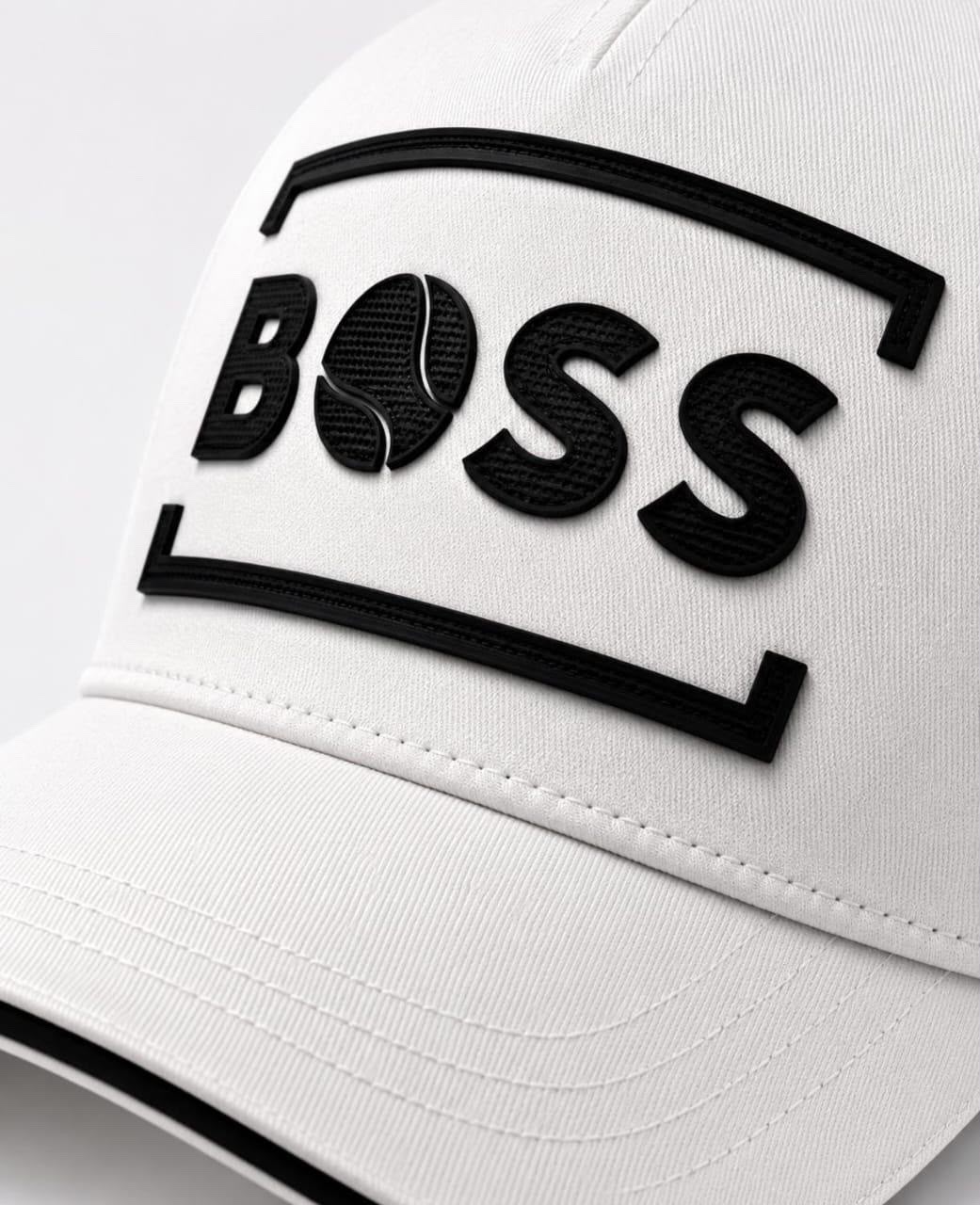 BOSS Gorra Blanca Logo Gráfico Negro