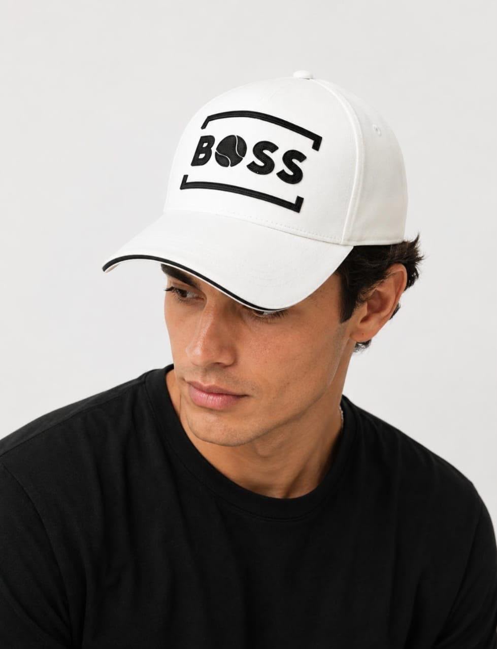 BOSS Gorra Blanca Logo Gráfico Negro