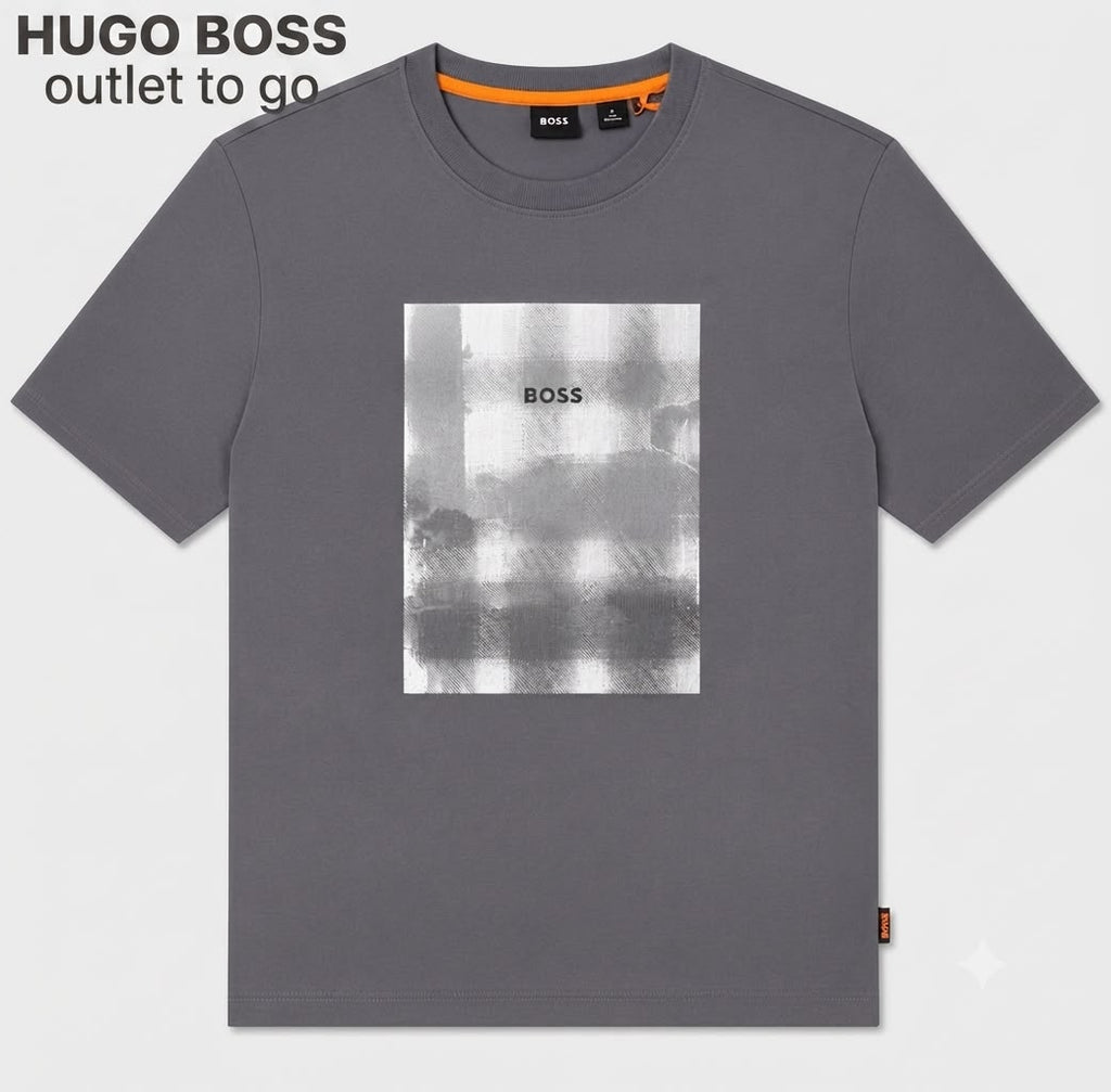 BOSS Playera Gris Gráfico Cuadro Frontal