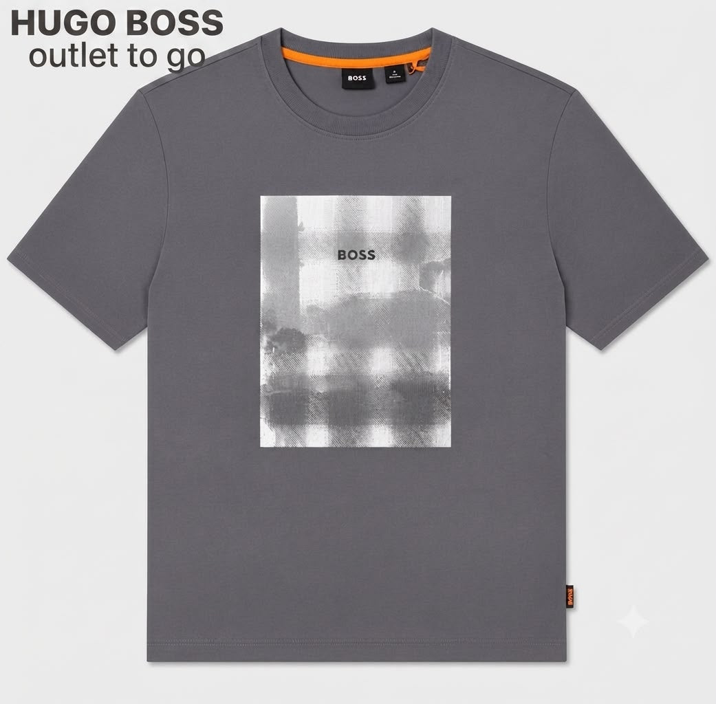 BOSS Playera Gris Gráfico Cuadro Frontal