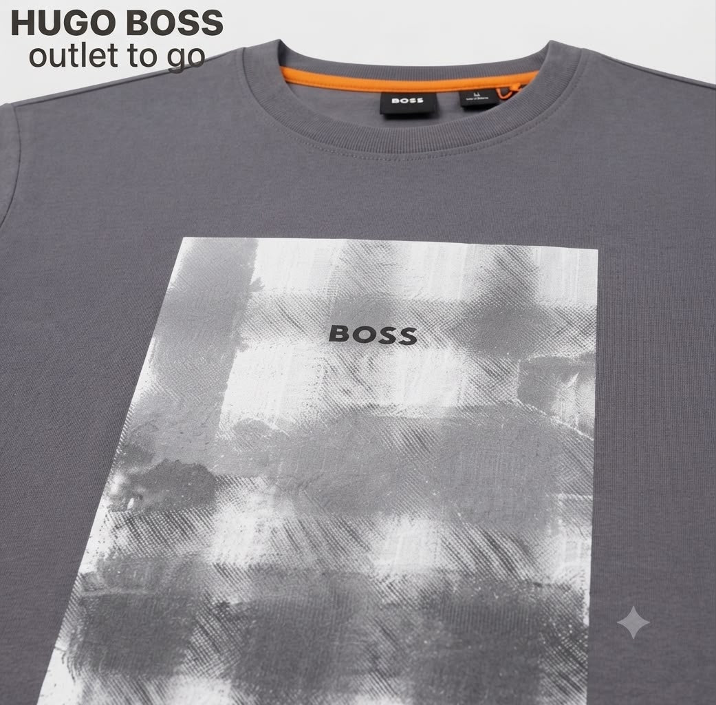 BOSS Playera Gris Gráfico Cuadro Frontal