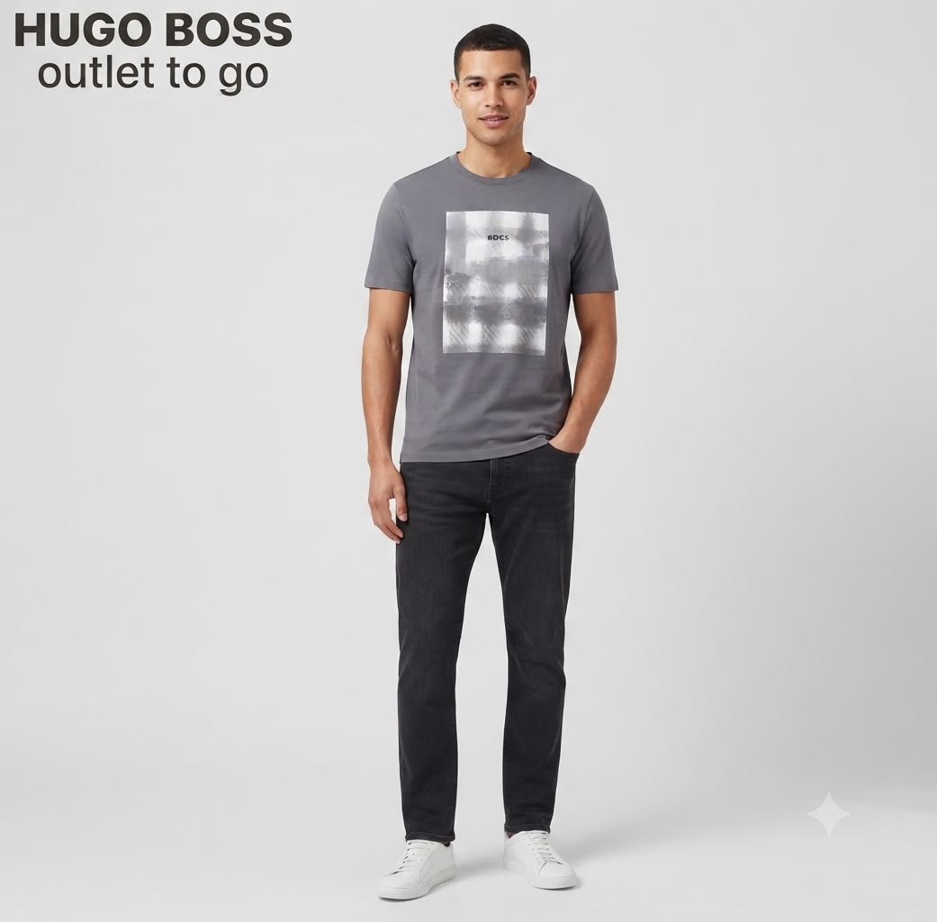 BOSS Playera Gris Gráfico Cuadro Frontal