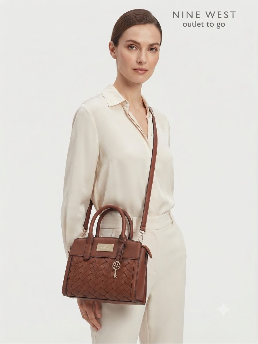 Bolsa Satchel Nine West Café Tejida