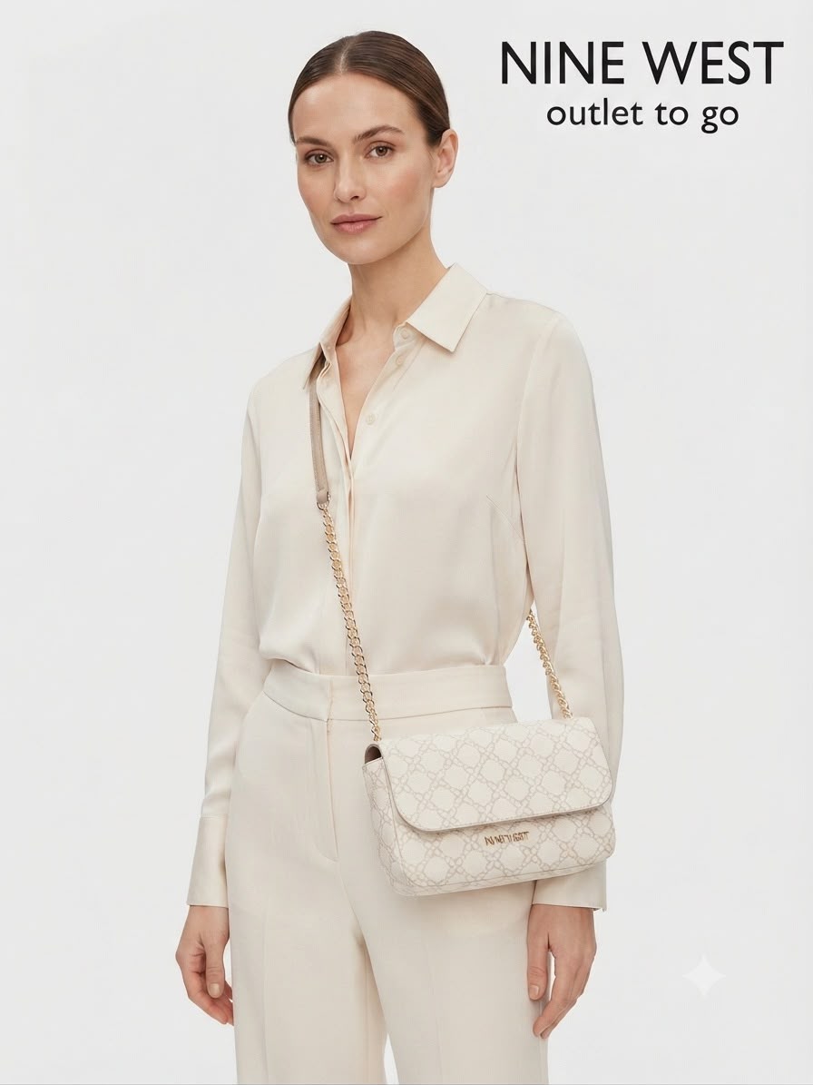 Bolsa Crossbody Nine West Monograma Crema con Cadena