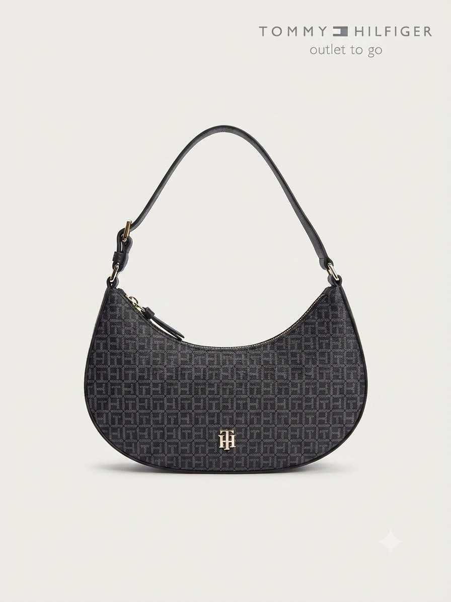 Bolsa Hobo Tommy Hilfiger Monograma Negra