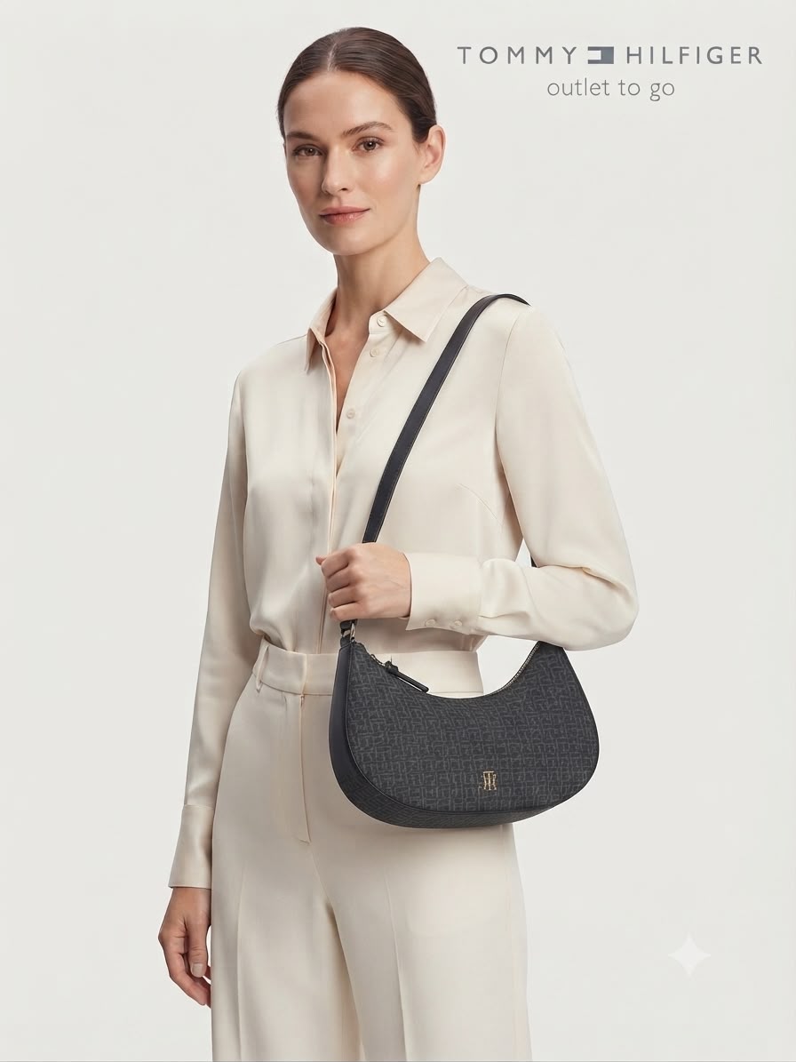 Bolsa Hobo Tommy Hilfiger Monograma Negra