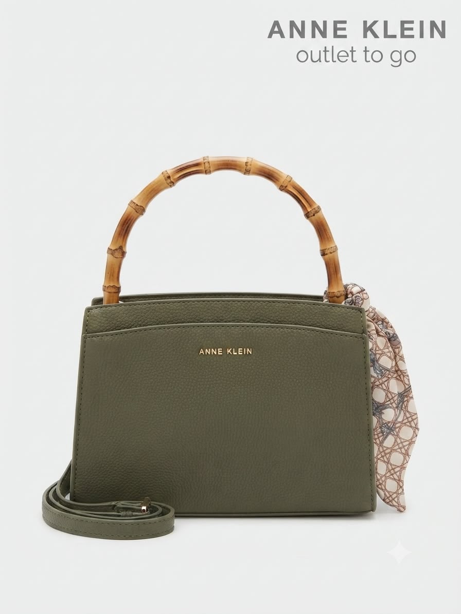 Bolsa Satchel Anne Klein Verde Olivo con Asa de Bambú